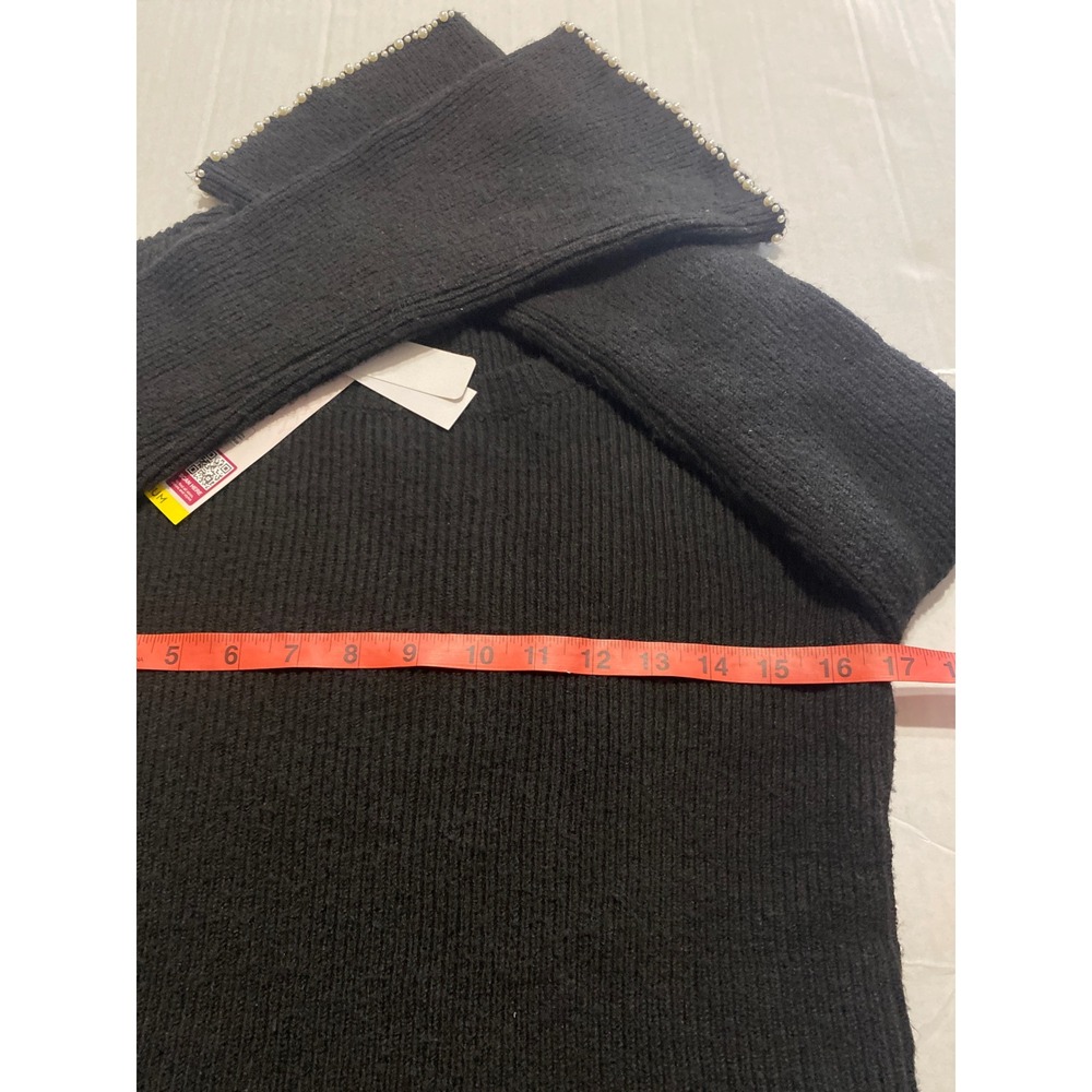 Edited x Hunter McGrady Black Ribbed Pearl Trim Sweater Bell Sleeve Size M NWT - Picture 6 of 7